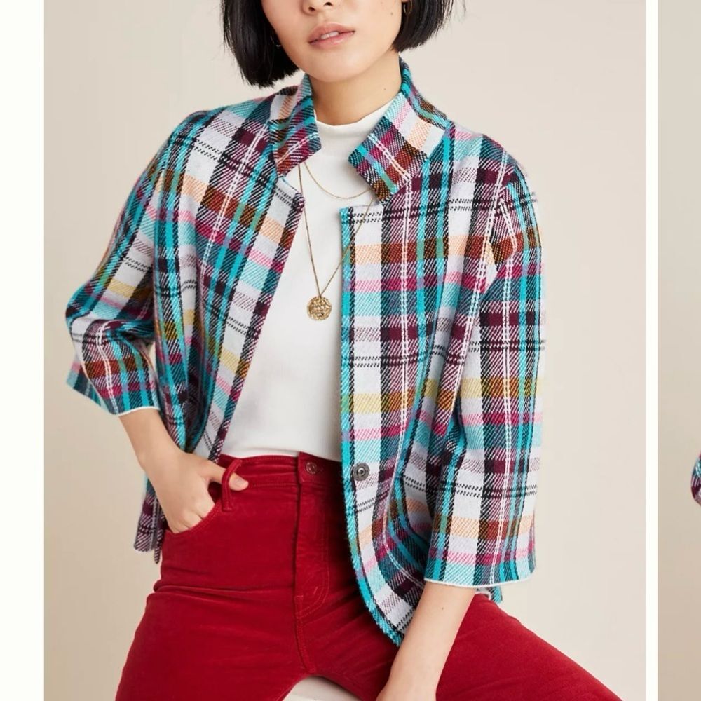 Anthropologie Rosetta Cropped Plaid Jacket Size S